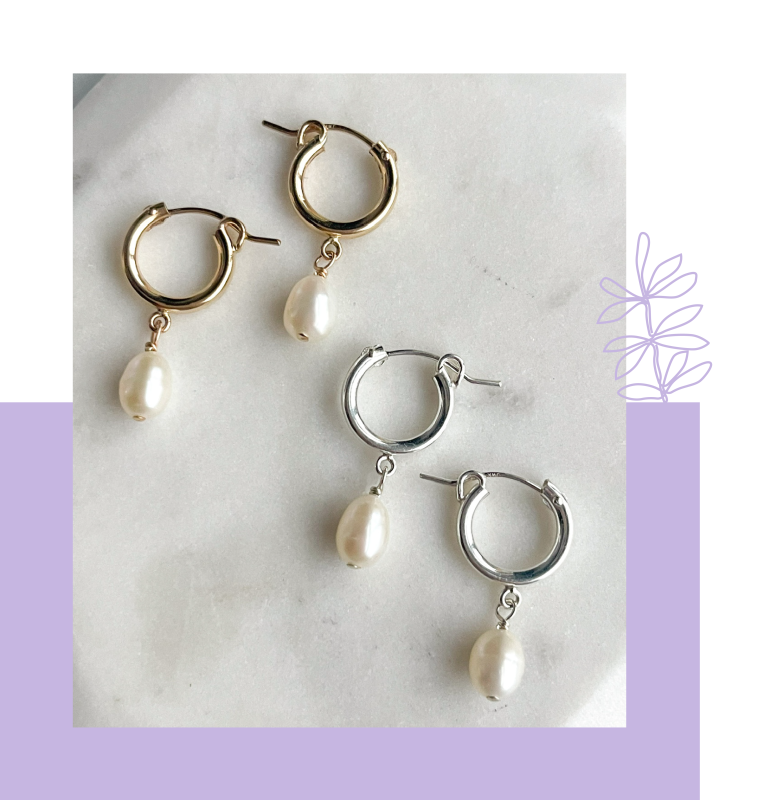 Gold and silver hoop earrings with pearl from