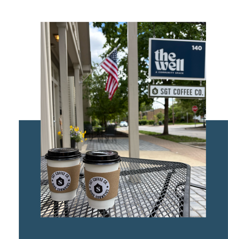 Two coffee cups from SGT Coffee Co. sitting on outdoor table