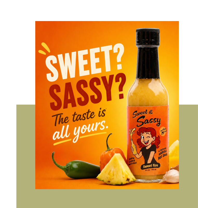 Sweet & Saucy hot sauce promo graphic