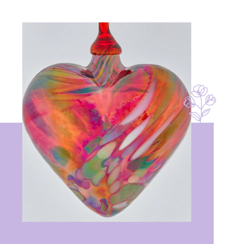 Glass-blown rainbow heart