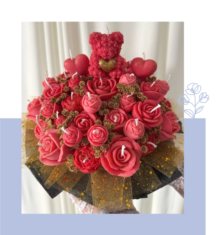Bouquet of candles that look like red roses