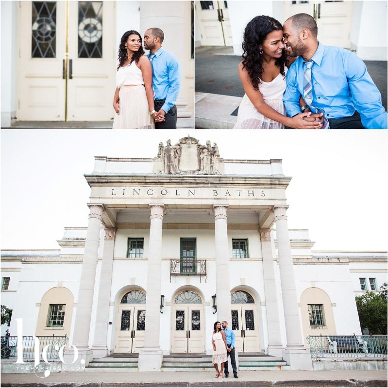 Collage of couple posing at the Saratoga Lincoln Baths