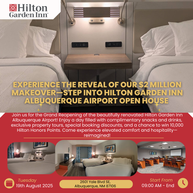 A flyer advertising an open house at the Hilton Garden Inn Albuquerque Airport.