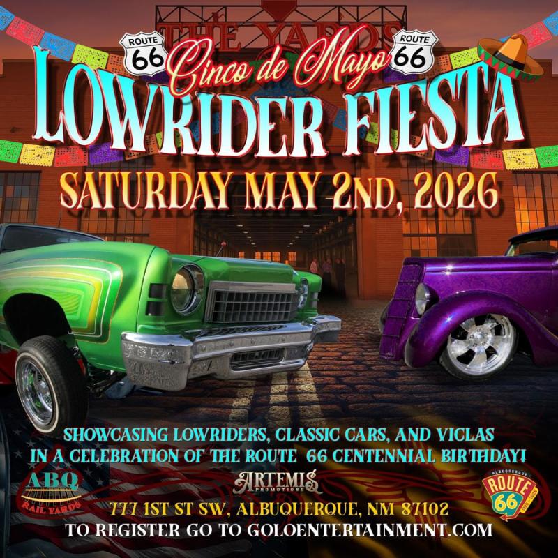 A poster advertising the Cinco de Mayo Lowrider Fiesta on May 2, 2026.