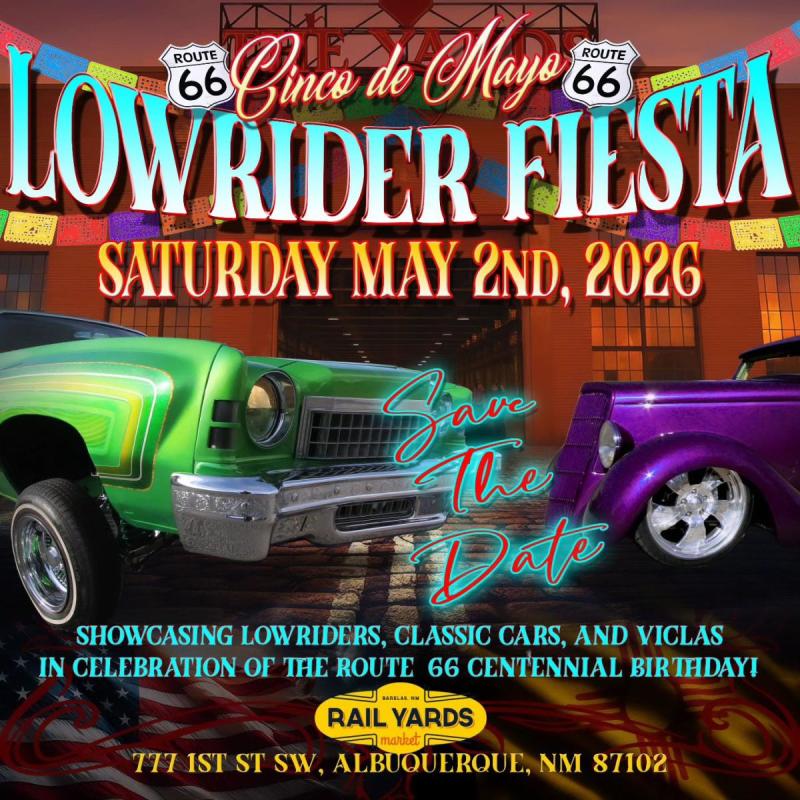A graphic advertising the 2026 Cinco de Mayo Lowrider Fiesta.