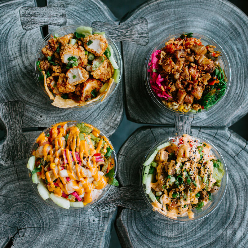 A selection of poki bowls from Poki Poki