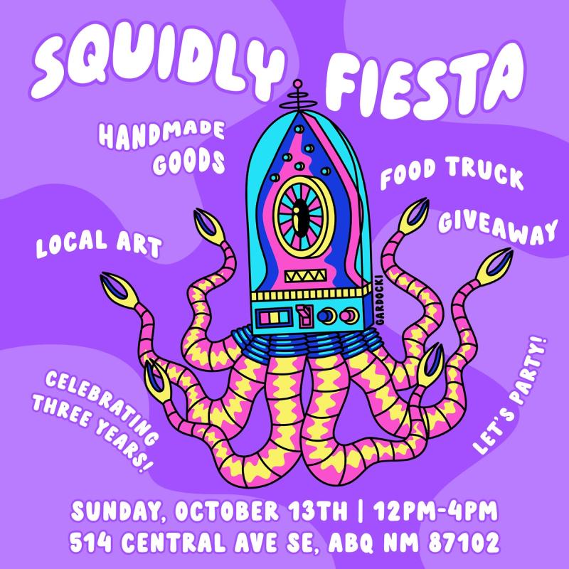 Graphic promoting Squidly Fiesta on Oct. 13 from 12-4 pm at Squidly.