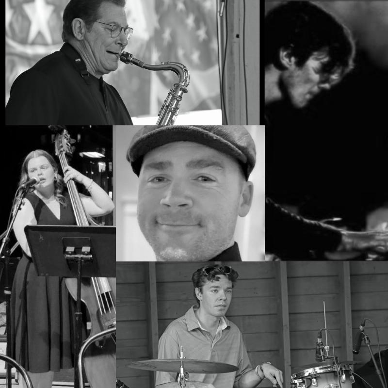 Photo collage of the Sam Barrett Quintet, a band playing during the Concerts in the Park series in 2026