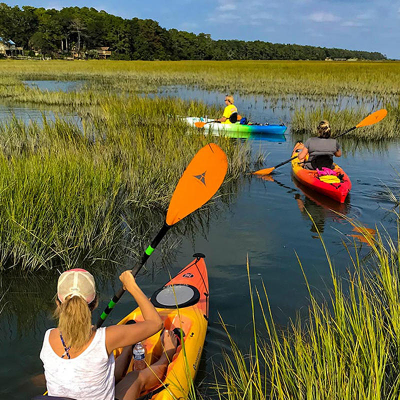 3 kayaker paddling through the marsh