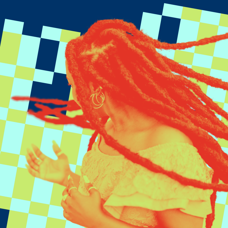 Woman dancing with pattern in background