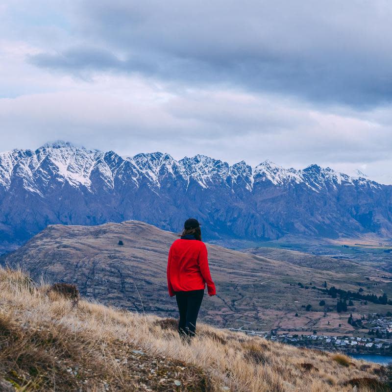 Hiker on Queenstown Hill in Spring