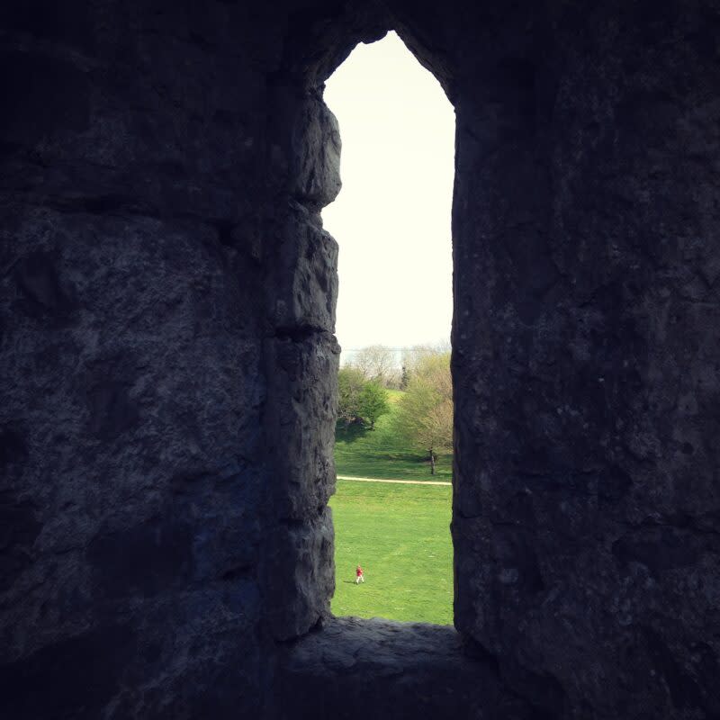 View from an arrow slit at Oystermouth Castle.