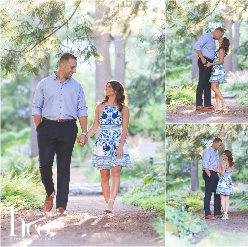 Collage of couple's engagement photos at Yaddo Gardens in Saratoga
