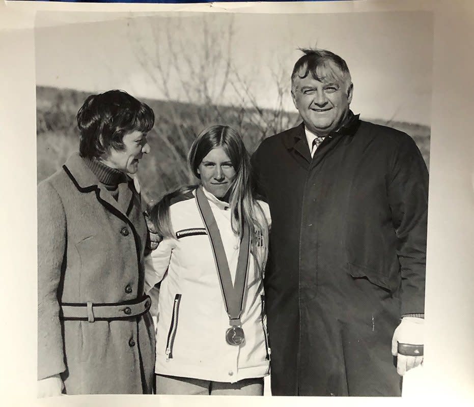 Ginny, Barbara Ann, and Mickey Cochran. Back home after Barbara Ann’s Gold Medal performance in slalom at 1972 winter olympics in Sapporo, Japan. Photo courtesy of Marilyn Cochran. - It’s also a family affair. Aunt Barbara, Slalom gold medalist in the 1972 Olympic Games teaches parents and tots joint lessons. The ski area is governed by a board made up of family and community members, and it’s still on family-owned land. 