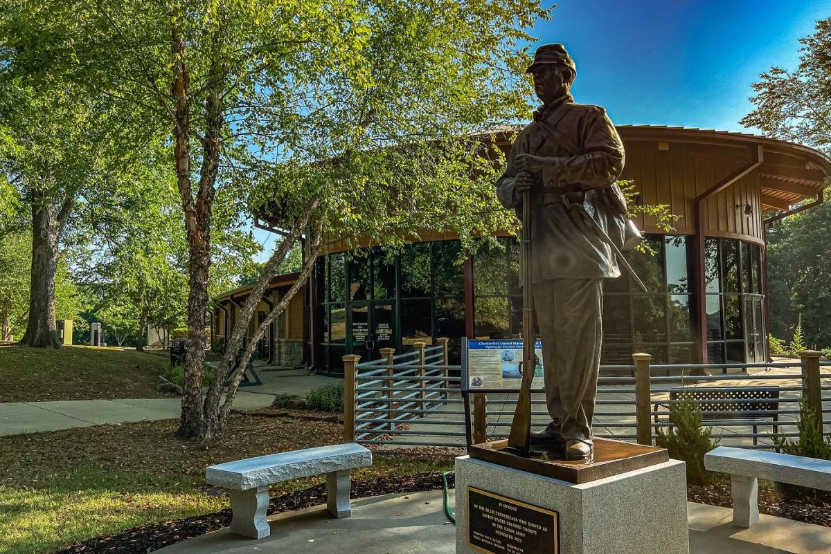 statue in front of visitor center