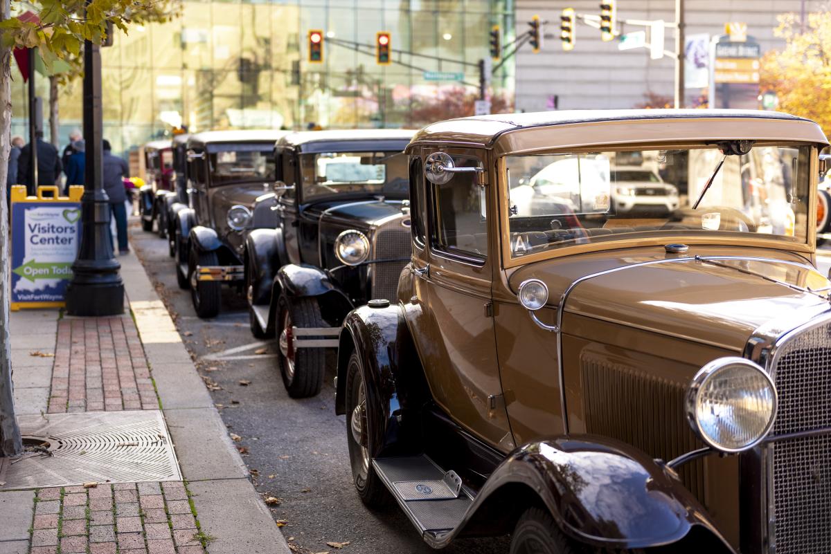 Old Fort Model A Cars Along Harrison Street for Lincoln Highway Dedication