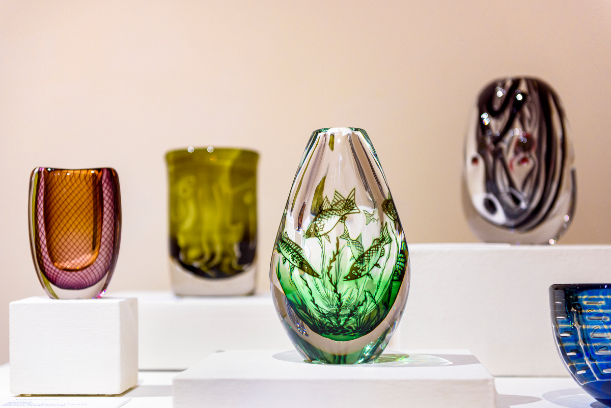 four glass vase sculptures at the fort wayne museum of art