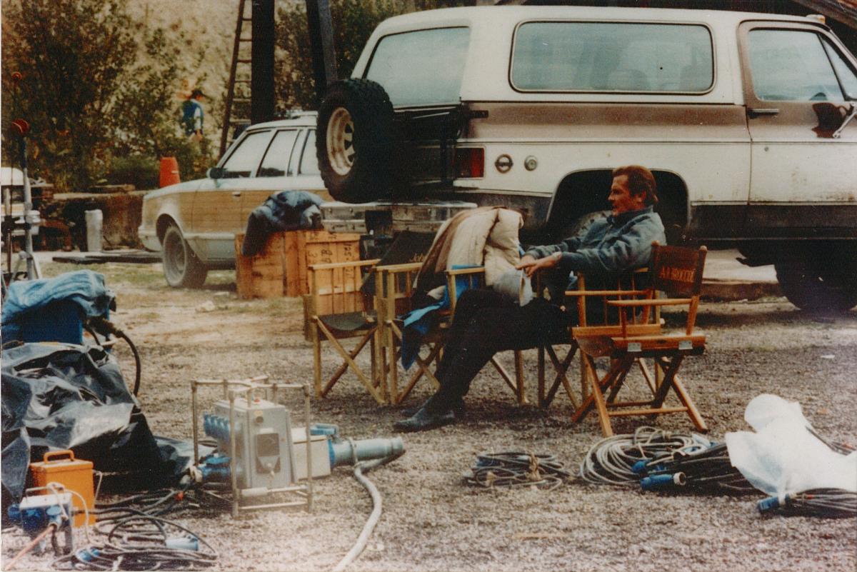 Roger Moore on set of A View to a Kill, Amberley Museum