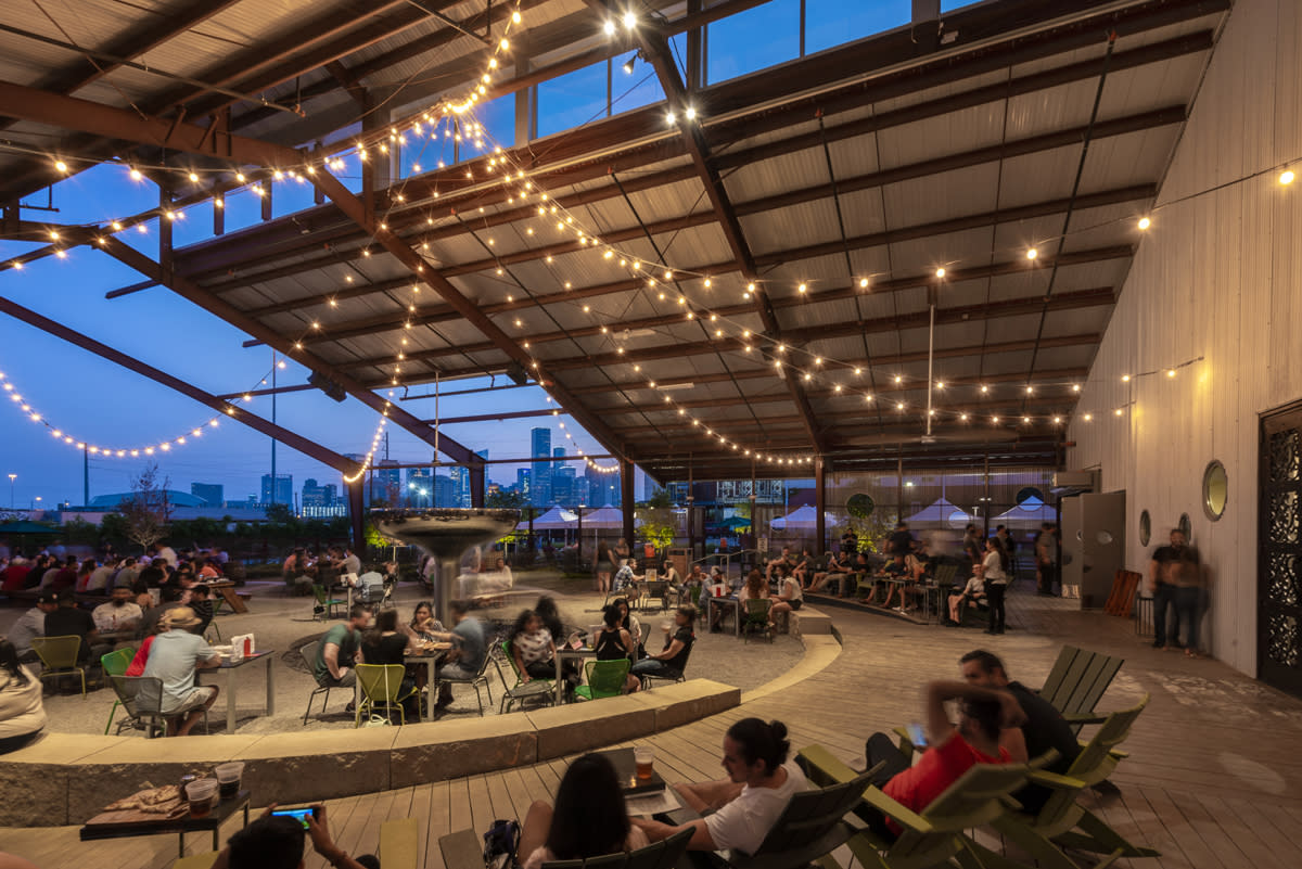 Saint Arnold Beer Garden night with people