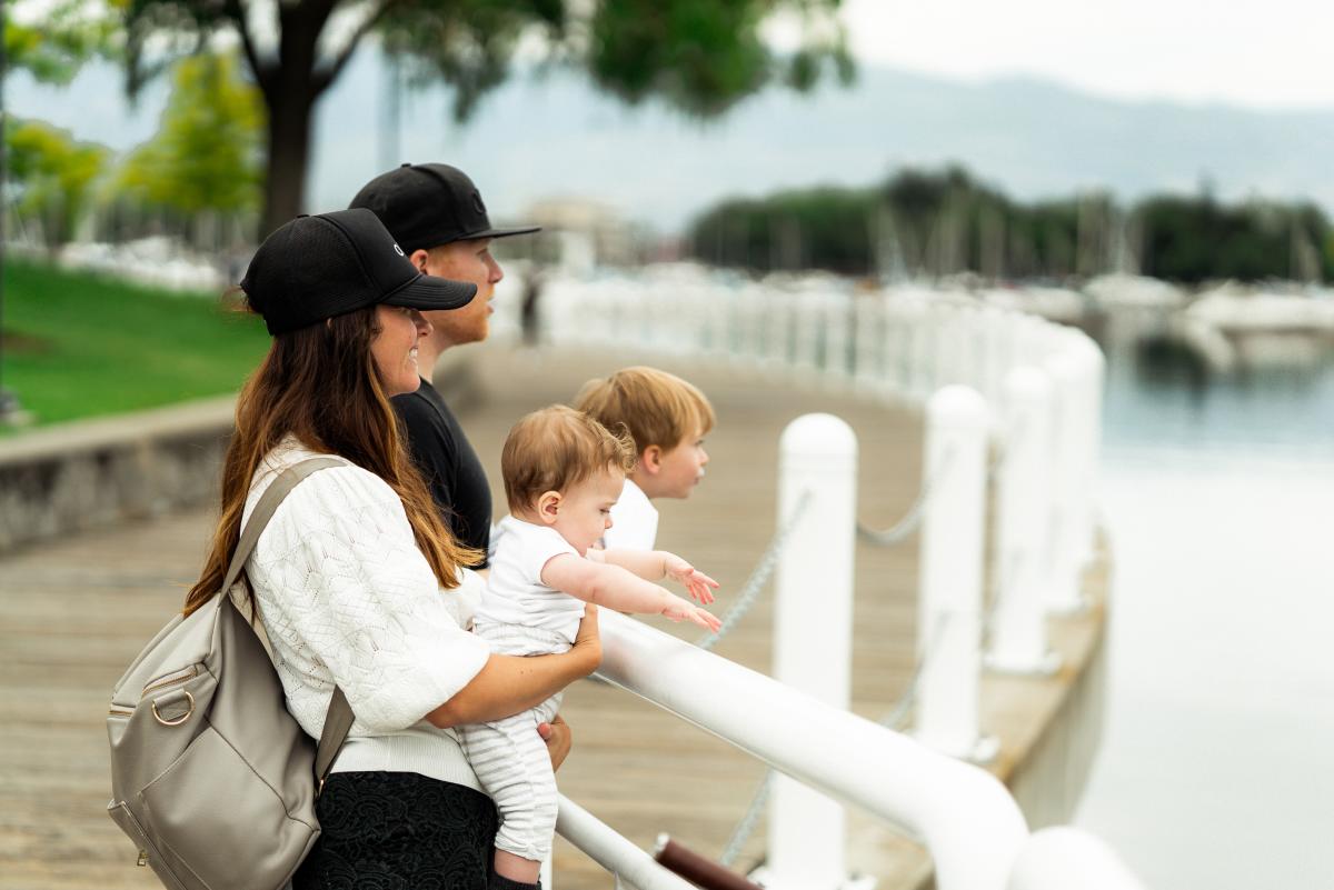 Family at Waterfront Boardwalk