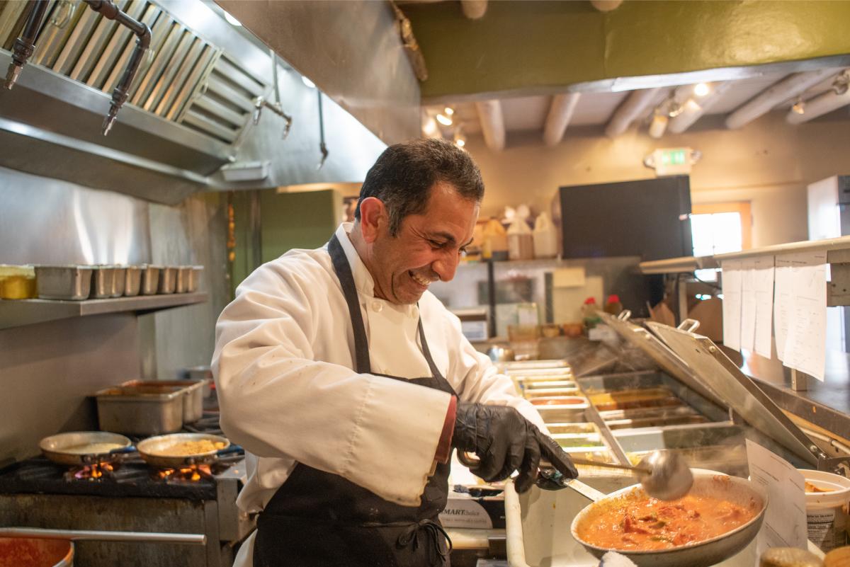 Chef Paddy Rawal at his takeout restaurant, Raaga-Go, in Santa Fe, New Mexico Magazine