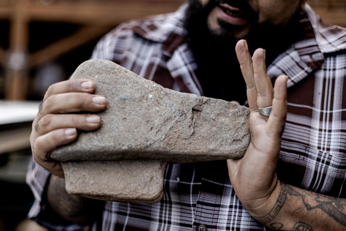 Jesus Payan Jr. holds what might be a Bigfoot tool