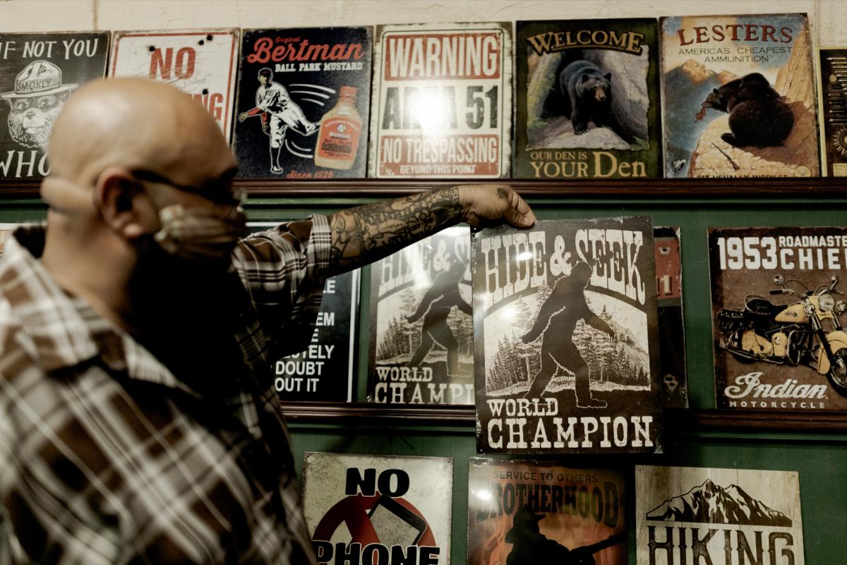 Jesus Payan Jr. checks out some Bigfoot kitsch in Cloudcroft.