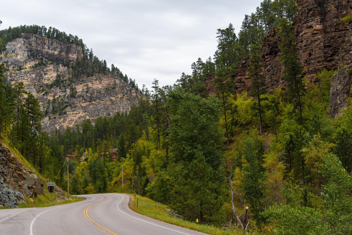Scenic drive through the canyon walls of spearfish canyon in the northern black hills