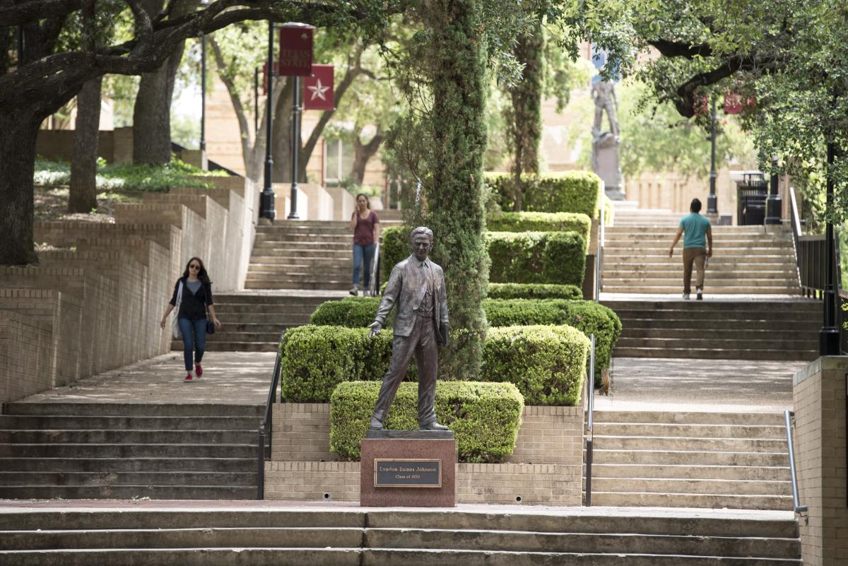 Statue of LBJ on the Texas State University campus in San Marcos, TX