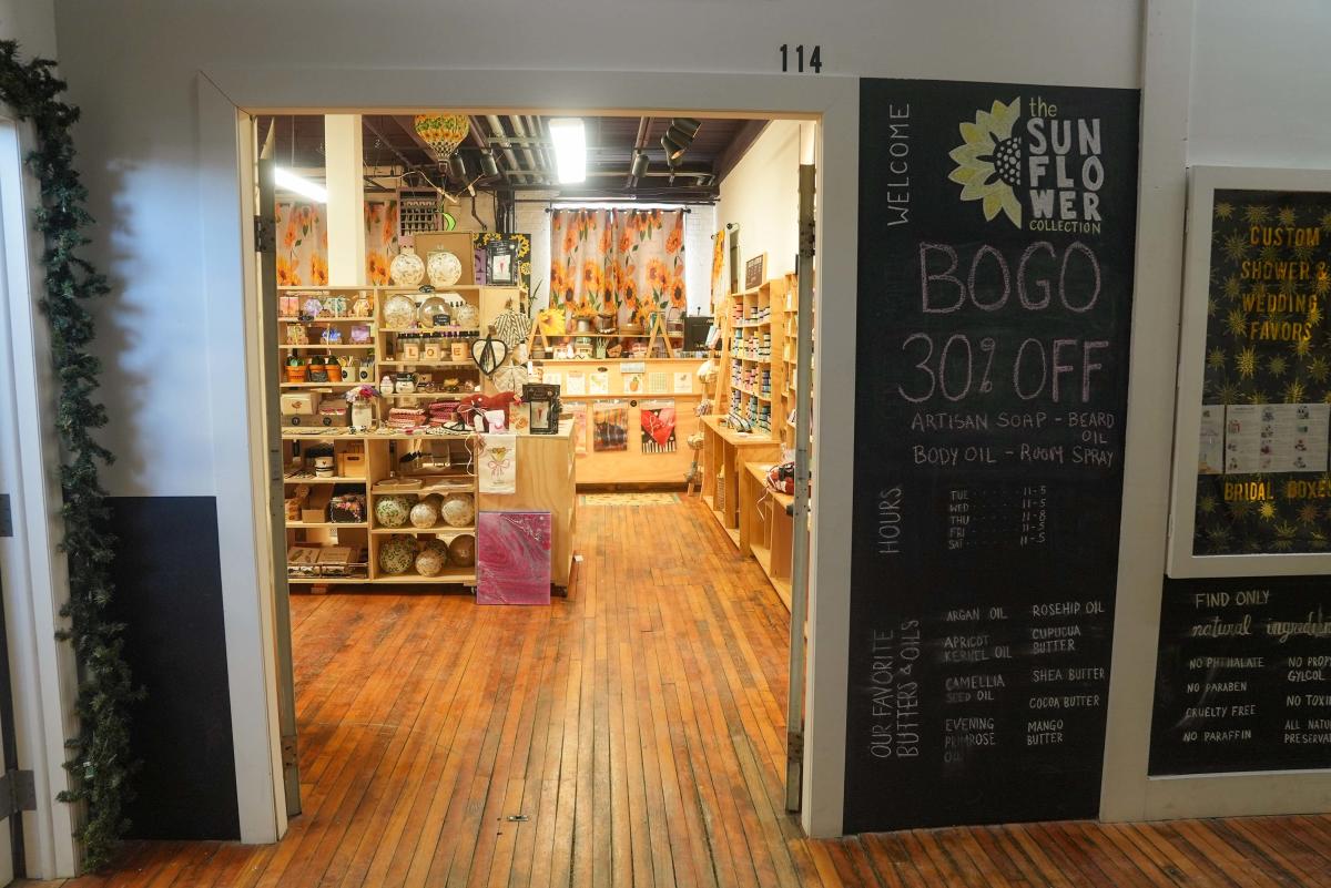 A shop selling hand-crafted beauty products and candles in The Shirt Factory