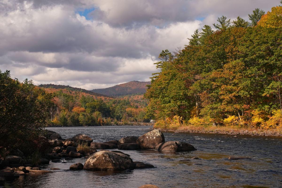 Fall foliage around the Hudson River in North Creek