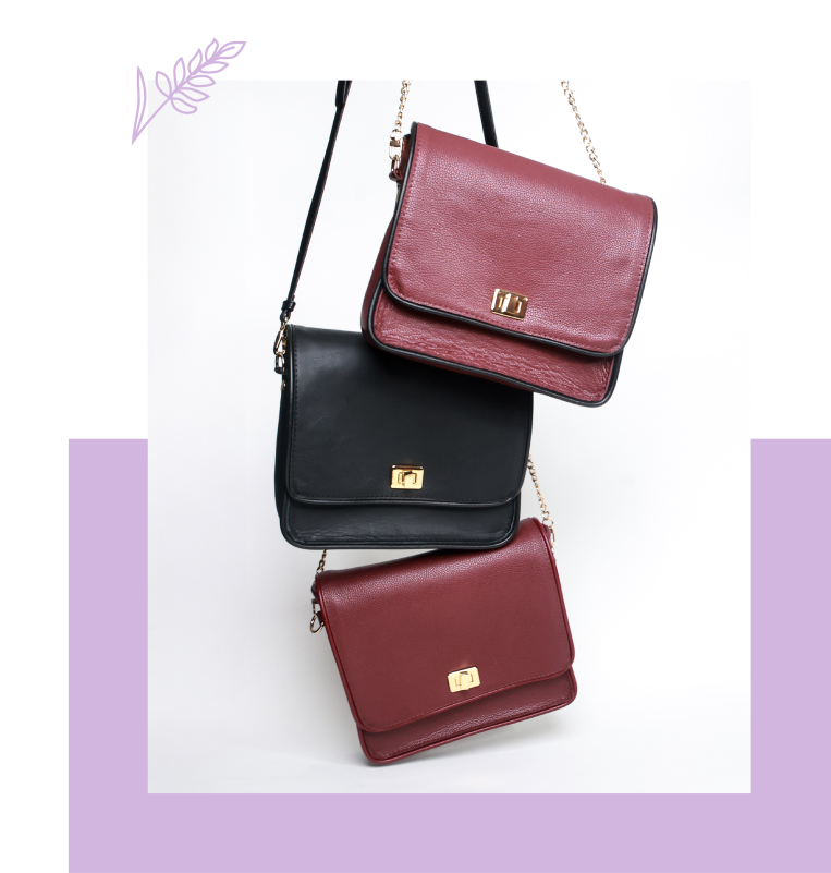 Three leather purses hanging