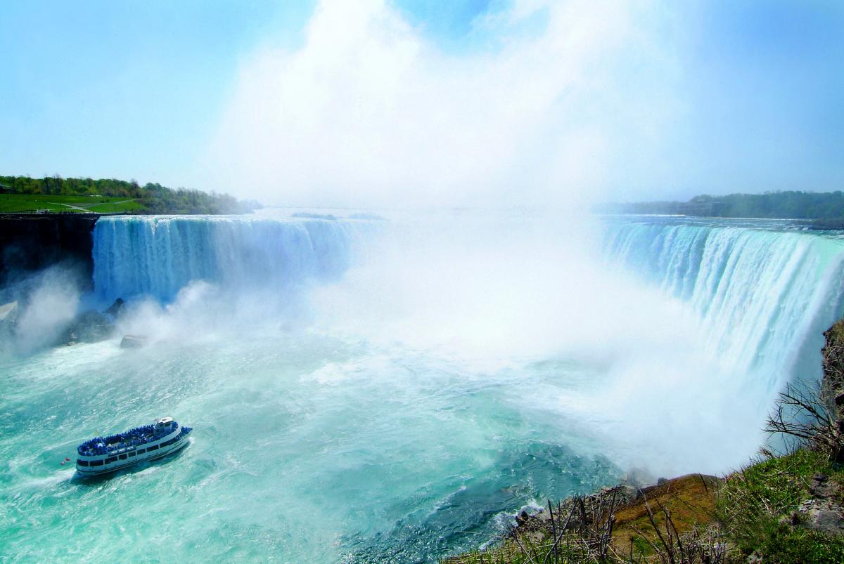 The hornblower cruise seen near the Horseshoe Falls at Niagara Falls