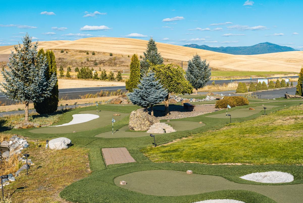 Overhead view of Airway Hills Golf Center's putting green