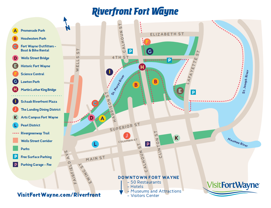 Riverfront Fort Wayne map overview. Click to Download.