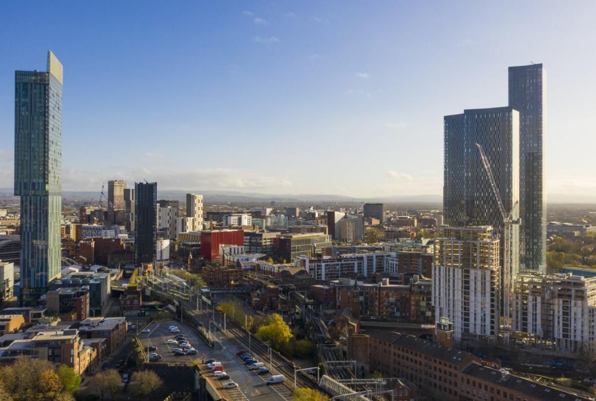 Aerial view of Castlefield and Deansgate