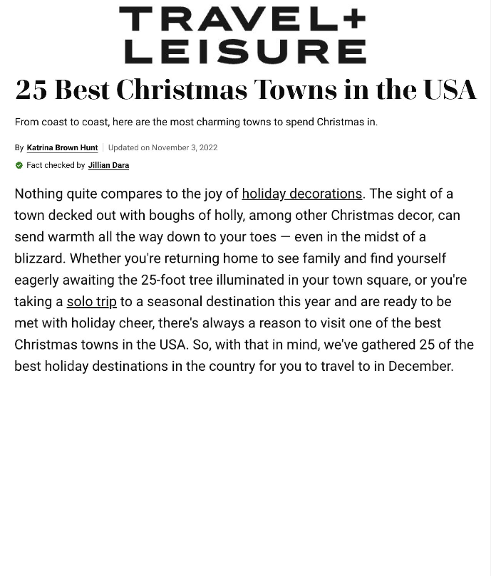 Travel & Leisure 25 Best Christmas Towns in the USA