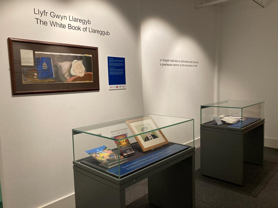 White Book of Llaregubb in a glass case.