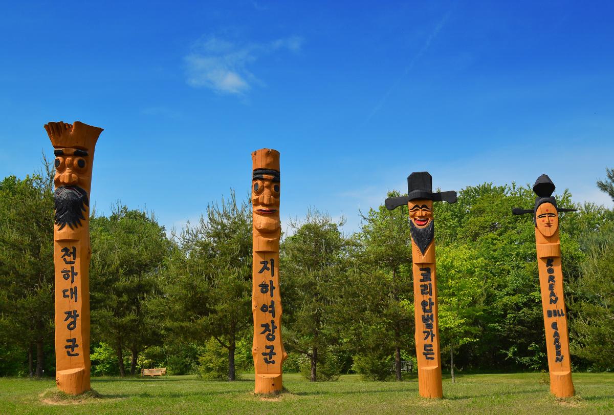 Korean Bell Garden totem poles