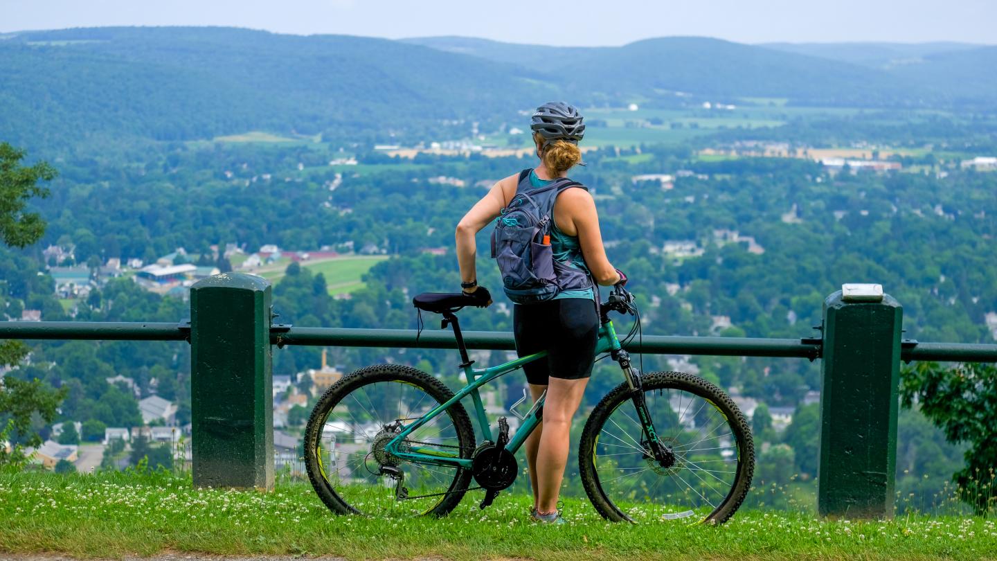 Mossy Bank Park Mountain Bike Trail Solo Cyclist at Overlook View