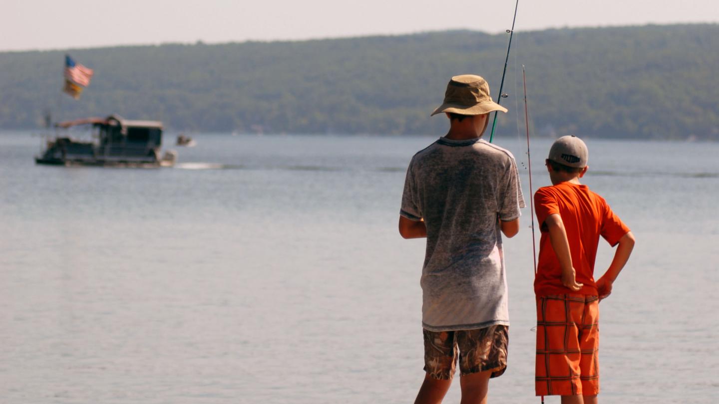 Boys Fishing from Dock at Depot Park Summer