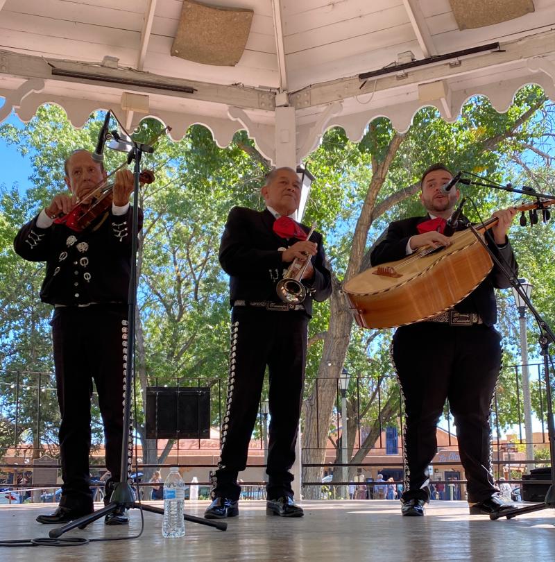 A mariachi band performs in the Old Town Gazebo during Balloon Fiesta Week.