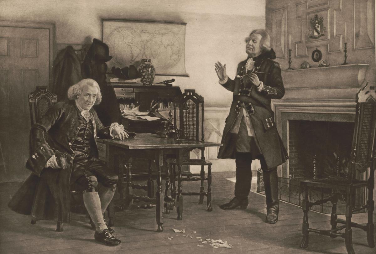 Ben Franklin and Edward Braddock painting