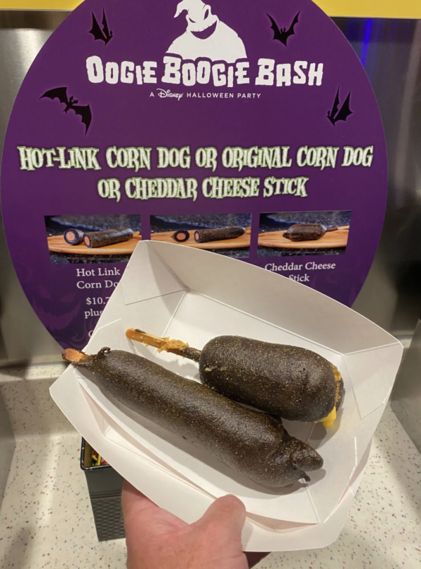 Black battered corn and cheese dog from Disneyland Resort.