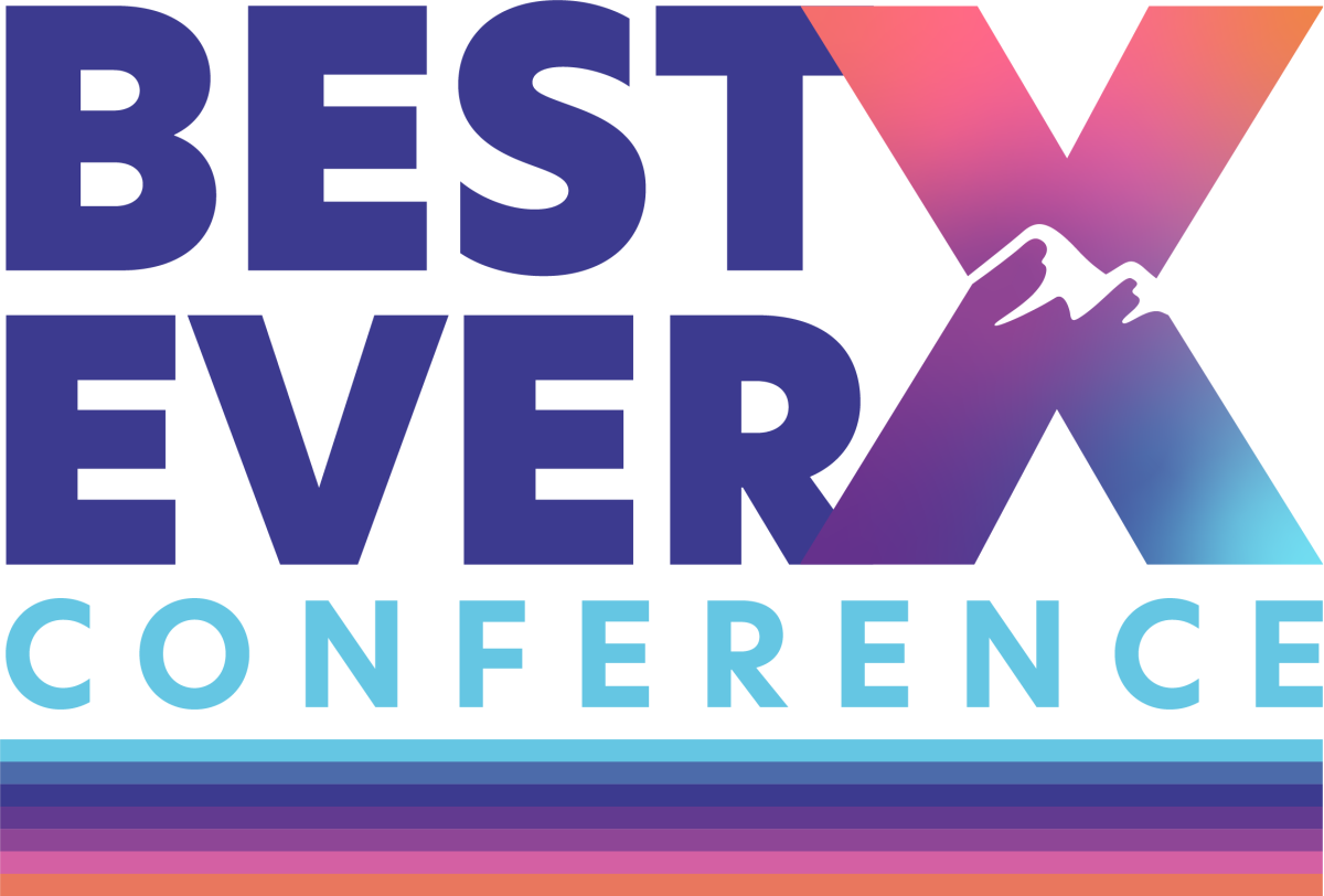 Conference logo reading "Best Ever X Conference" with an image of mountains going through the X.