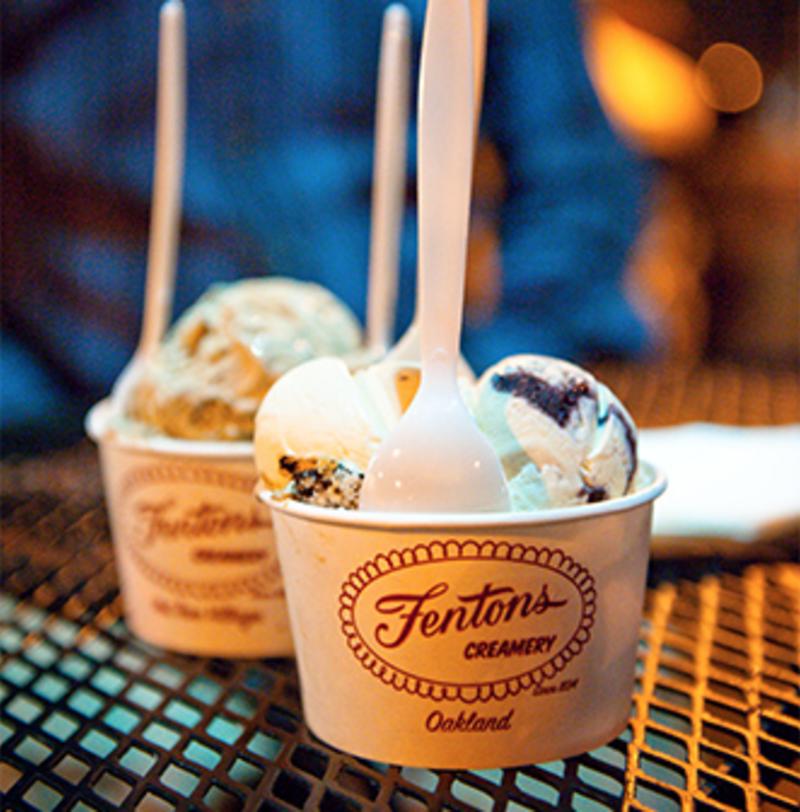 Two cups of ice cream from Fentons Creamery.