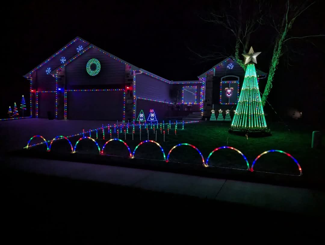 Lights illuminate a home on N Cassie Street in Maize, KS