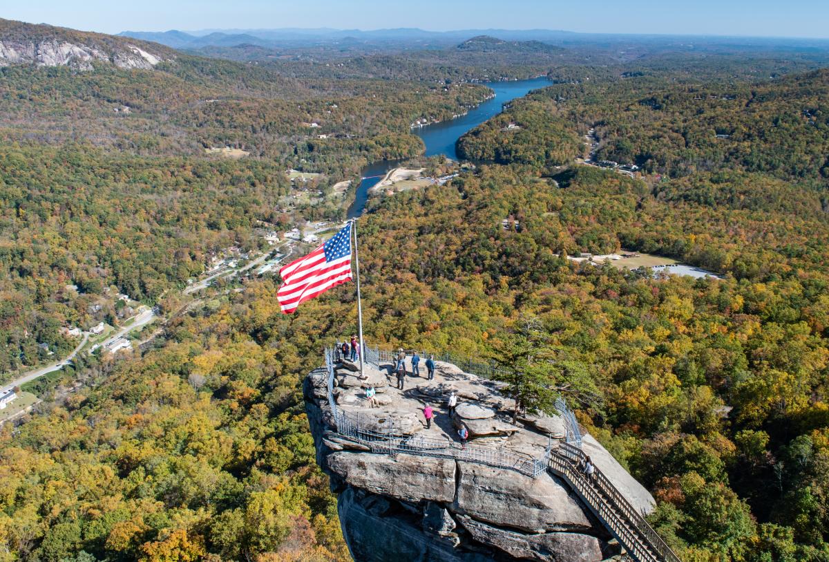 Late fall color dots the vista from Chimney Rock State Park