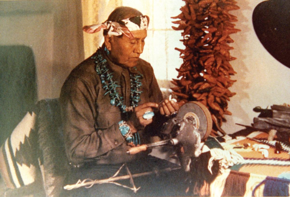 Leekya Deyuse, known simply as Leekya working in his studio in the mid-20th century