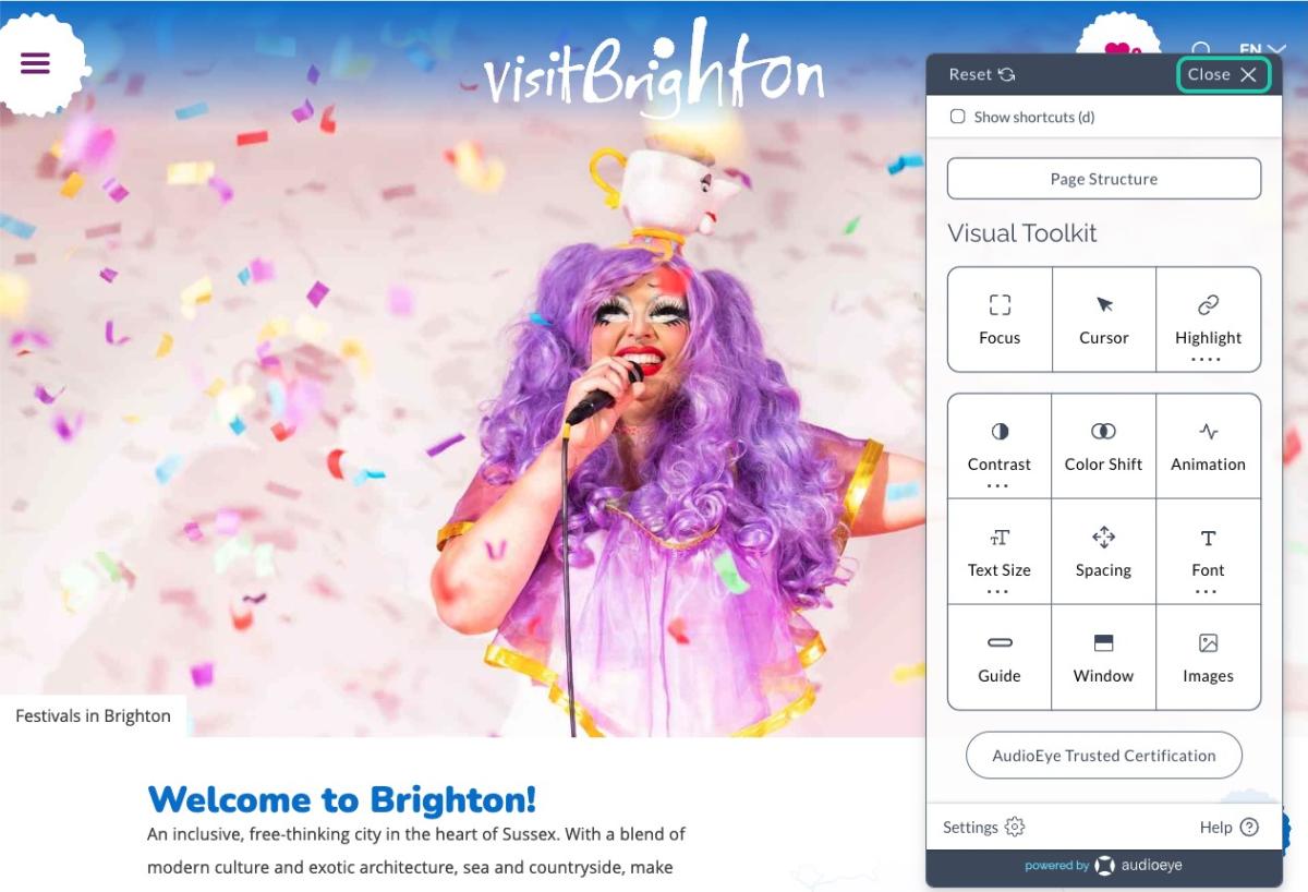 Visit Brighton homepage with AudioEye